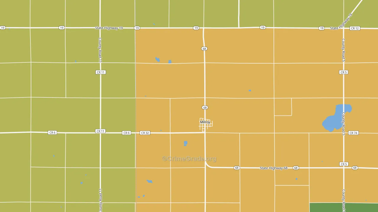 Milroy, MN Map of Robbery Rates