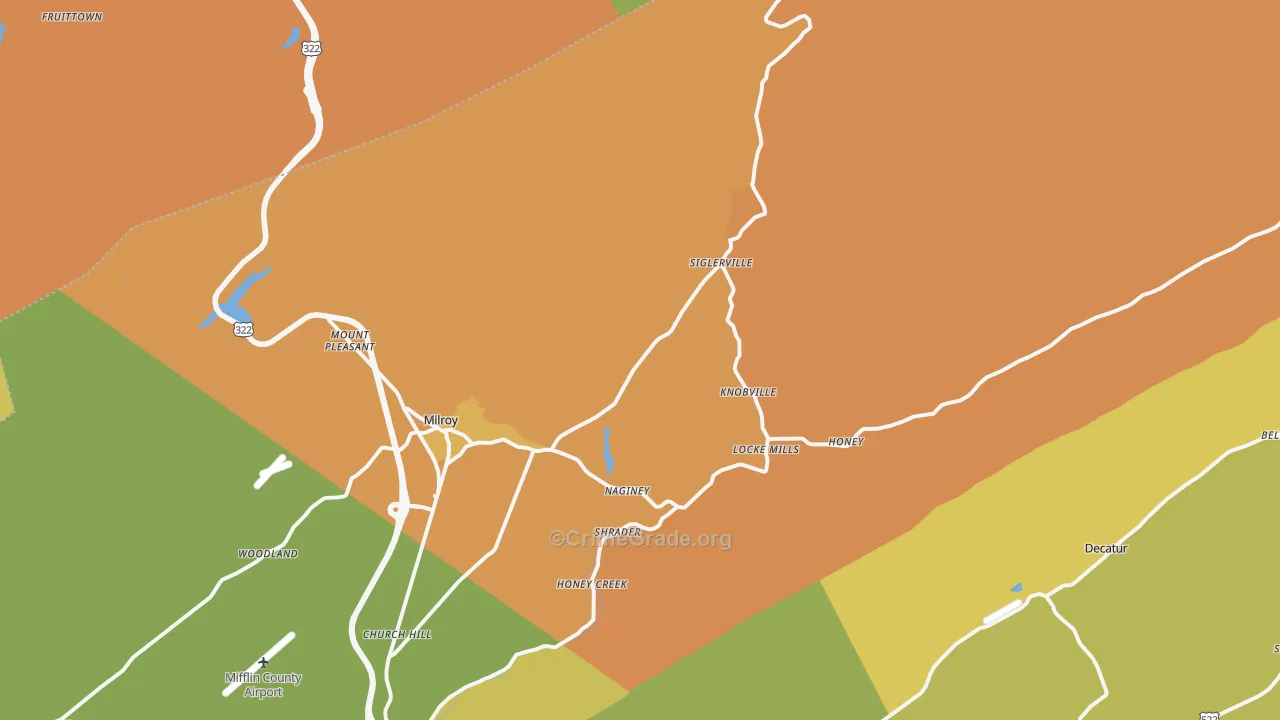 Milroy, PA Map of Robbery Rates