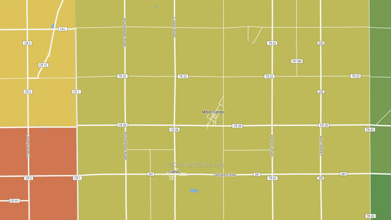 Milton Center, OH Map of Robbery Rates