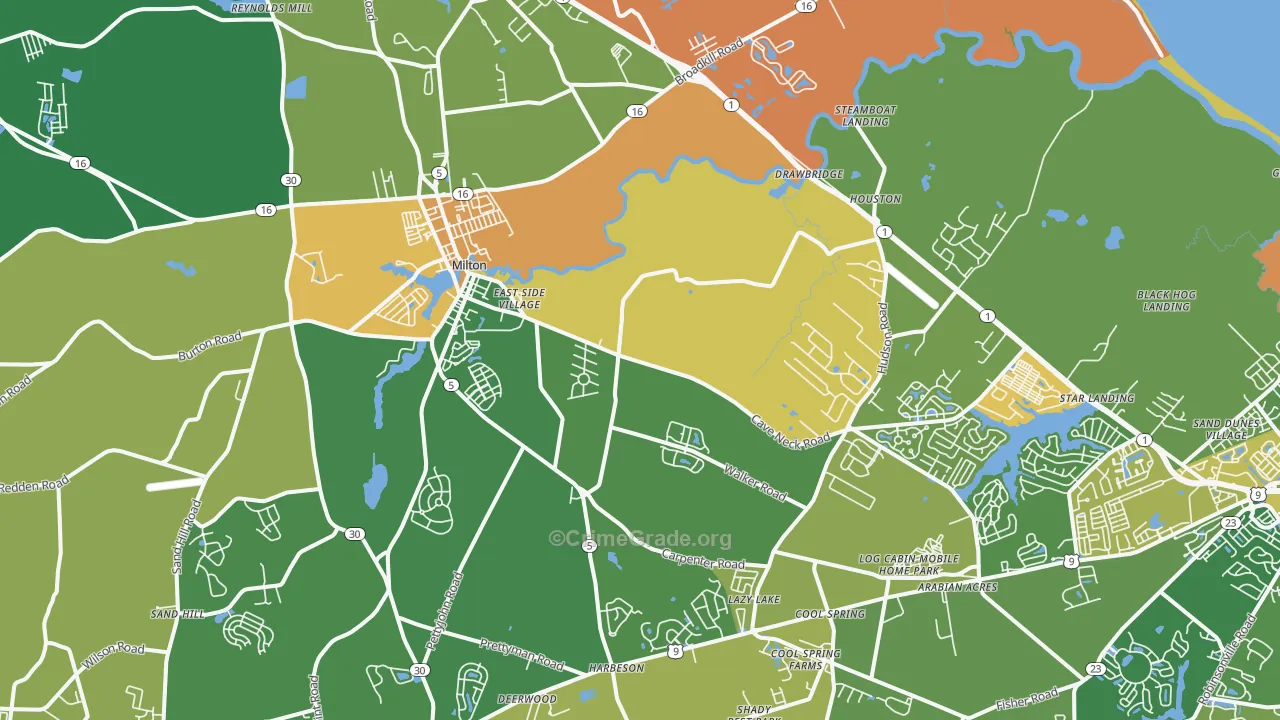 Milton, DE Map of Robbery Rates