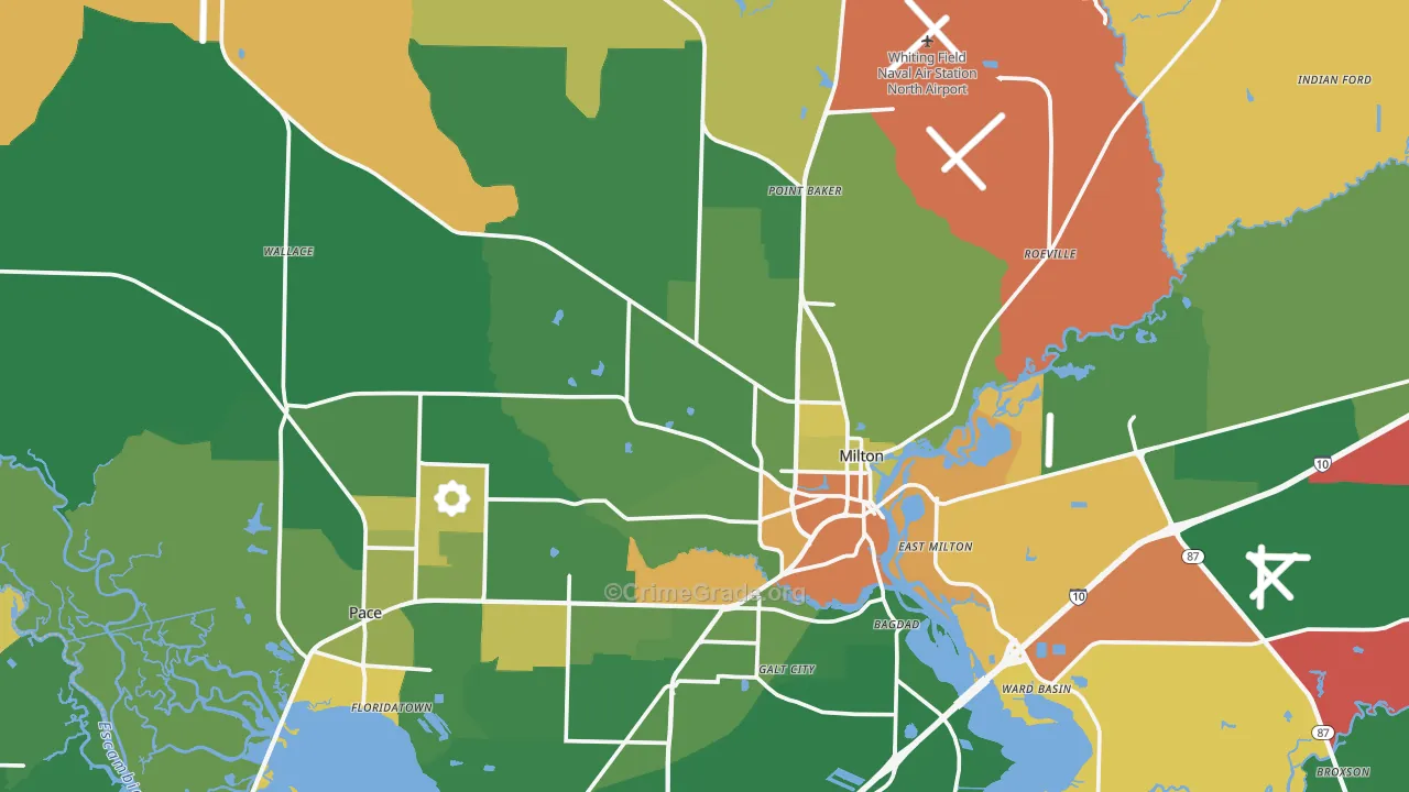 Milton, FL Map of Robbery Rates