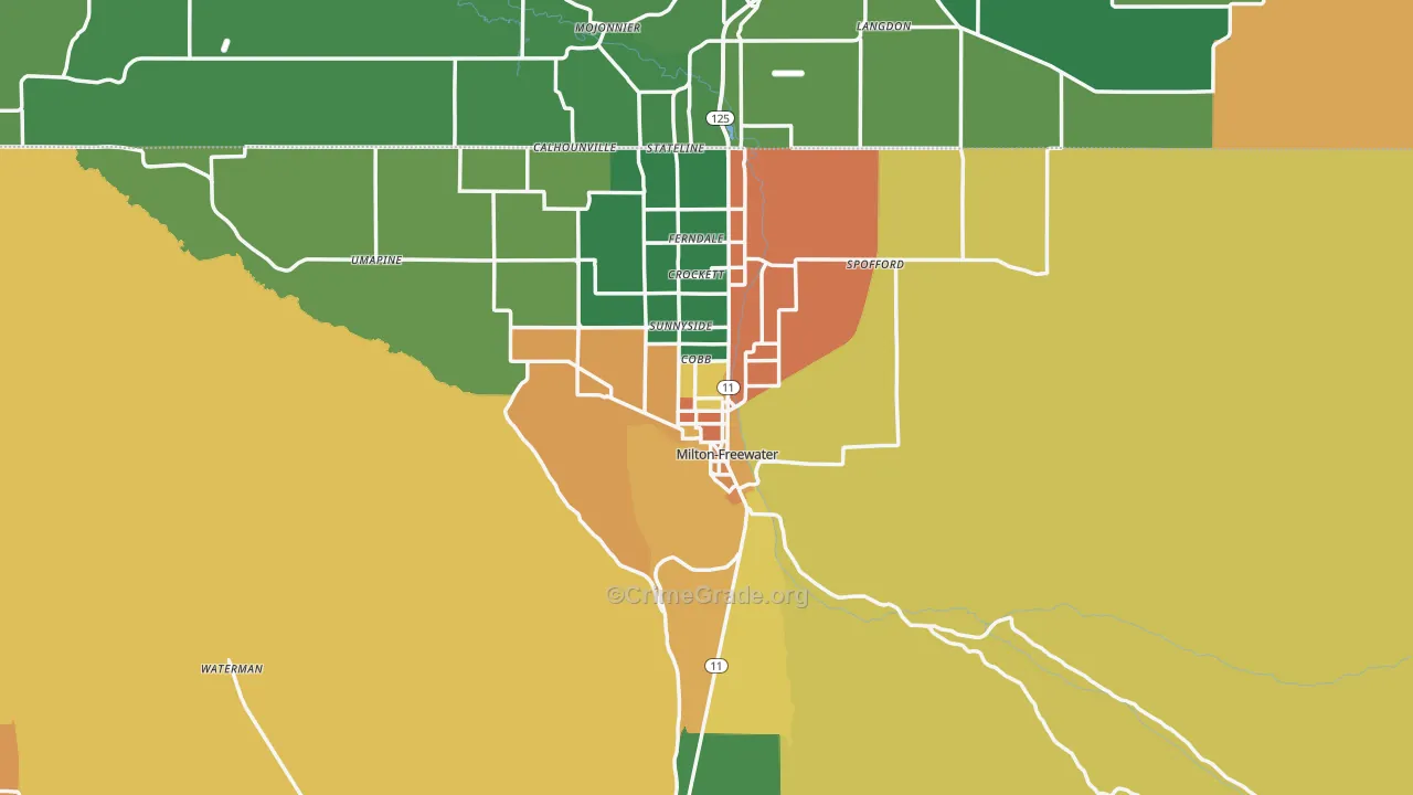 Milton-Freewater, OR Map of Robbery Rates