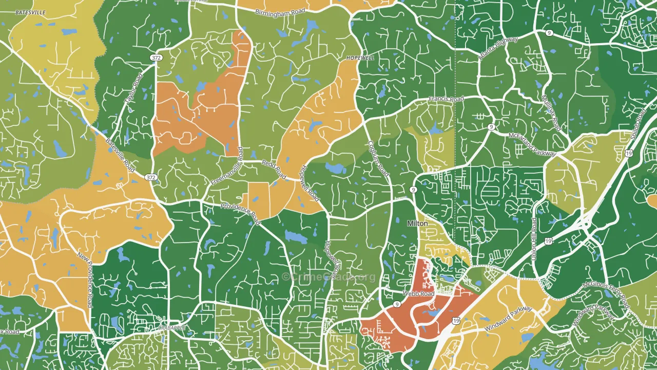 Milton, GA Map of Robbery Rates