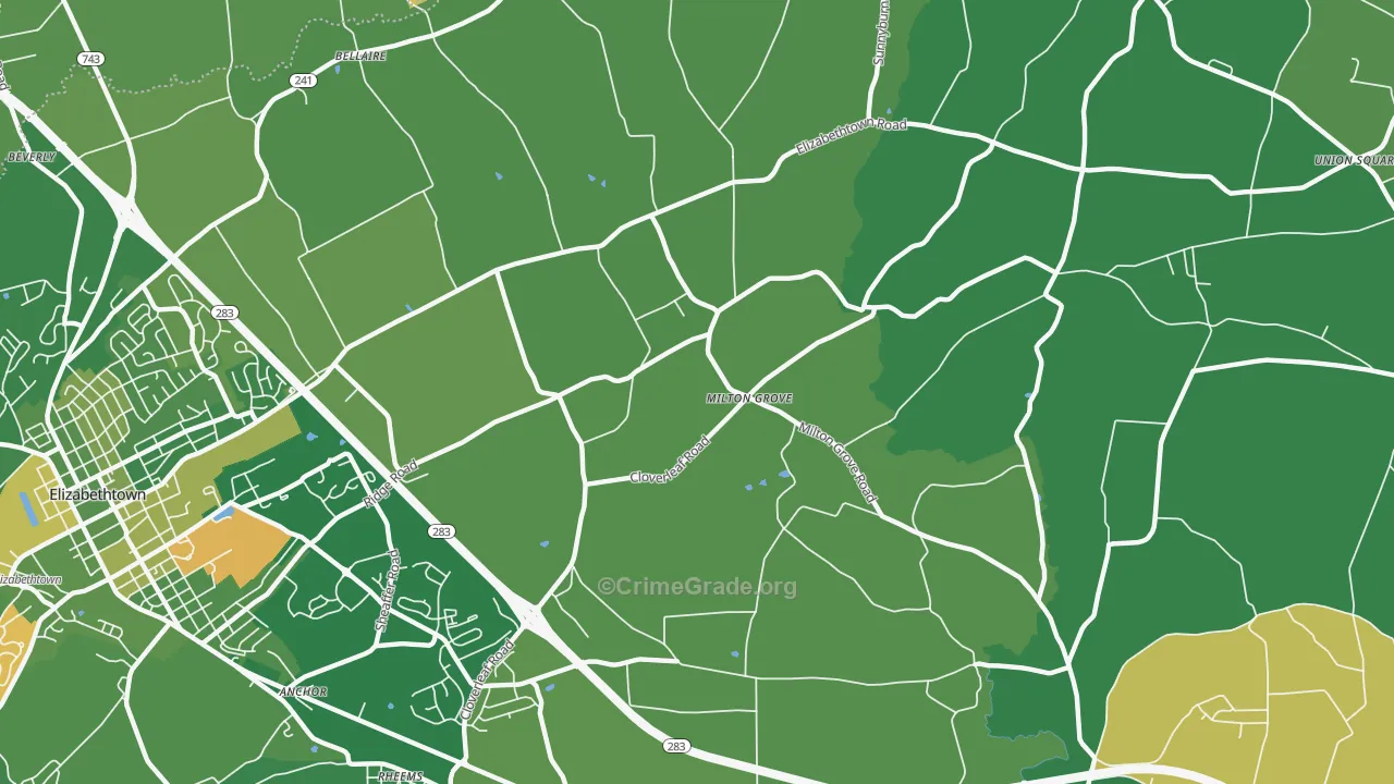 Milton Grove, PA Map of Robbery Rates