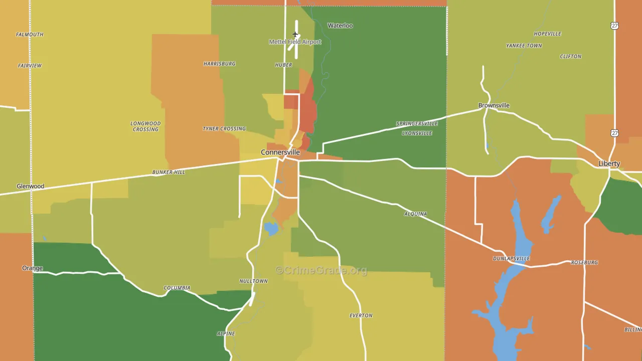 Milton, IN Map of Robbery Rates
