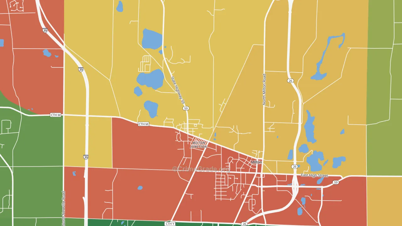 Milton Junction, WI Map of Robbery Rates