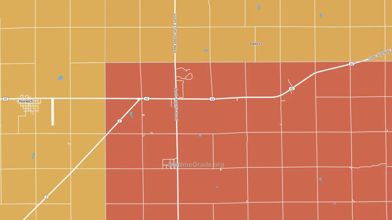 Milton, KS Map of Robbery Rates