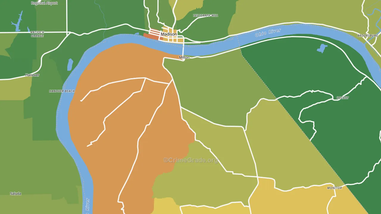 Milton, KY Map of Robbery Rates