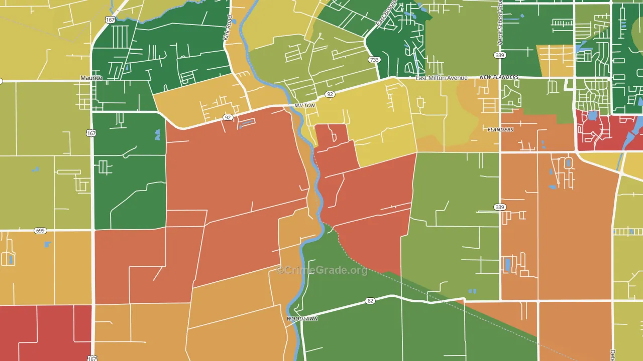 Milton, LA Map of Robbery Rates