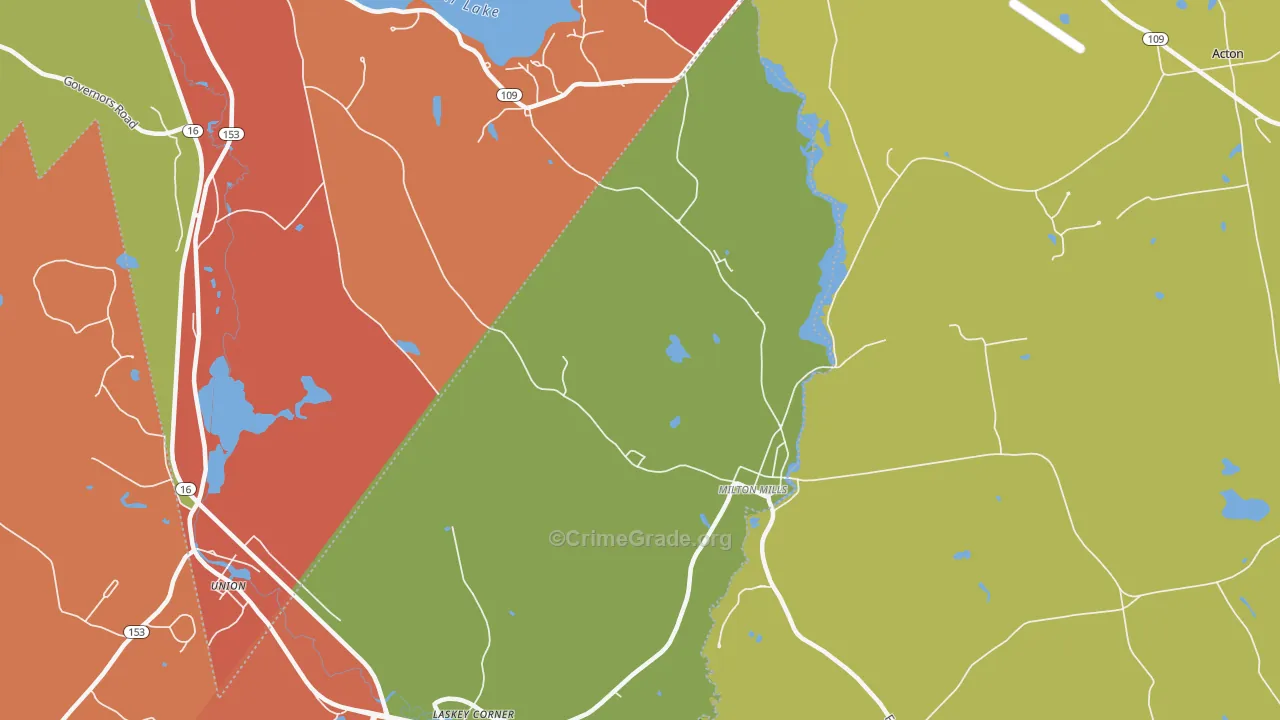 Milton Mills, NH Map of Robbery Rates
