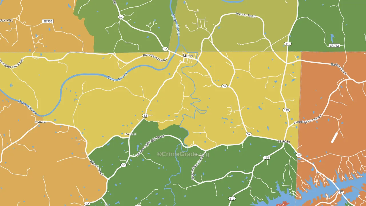 Milton, NC Map of Robbery Rates