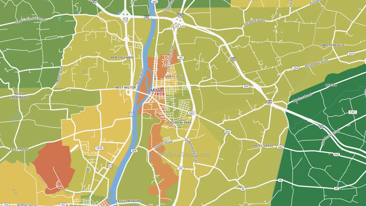 Milton, PA Map of Robbery Rates