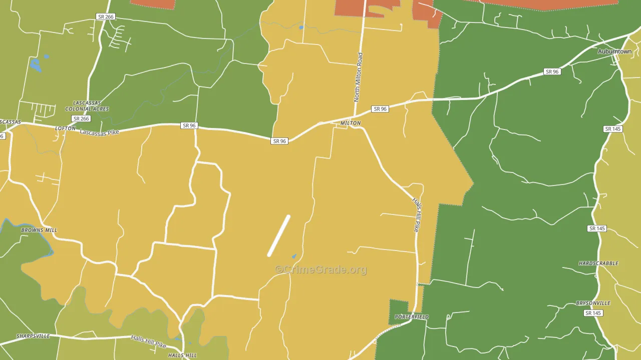 Milton, TN Map of Robbery Rates