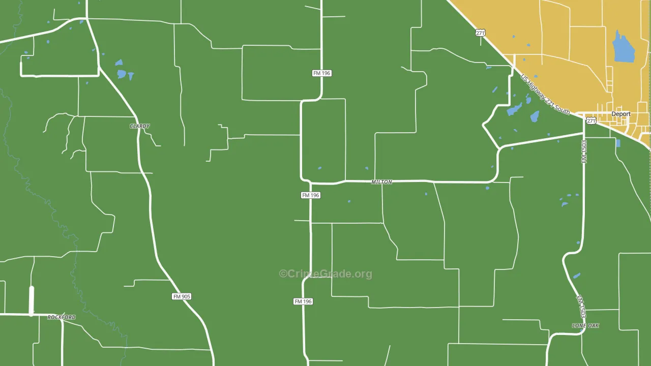 Milton, TX Map of Robbery Rates
