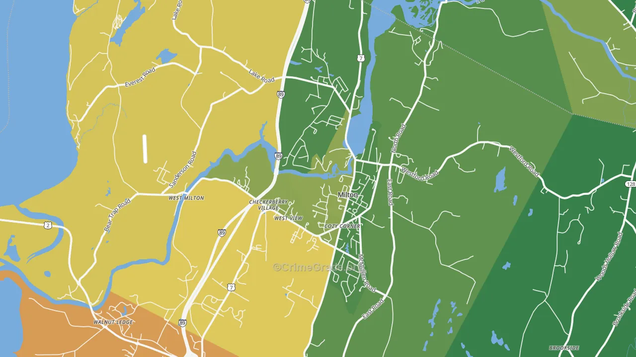 Milton, VT Map of Robbery Rates