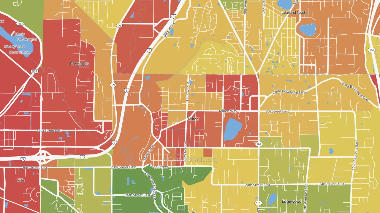 Milton, WA Map of Robbery Rates