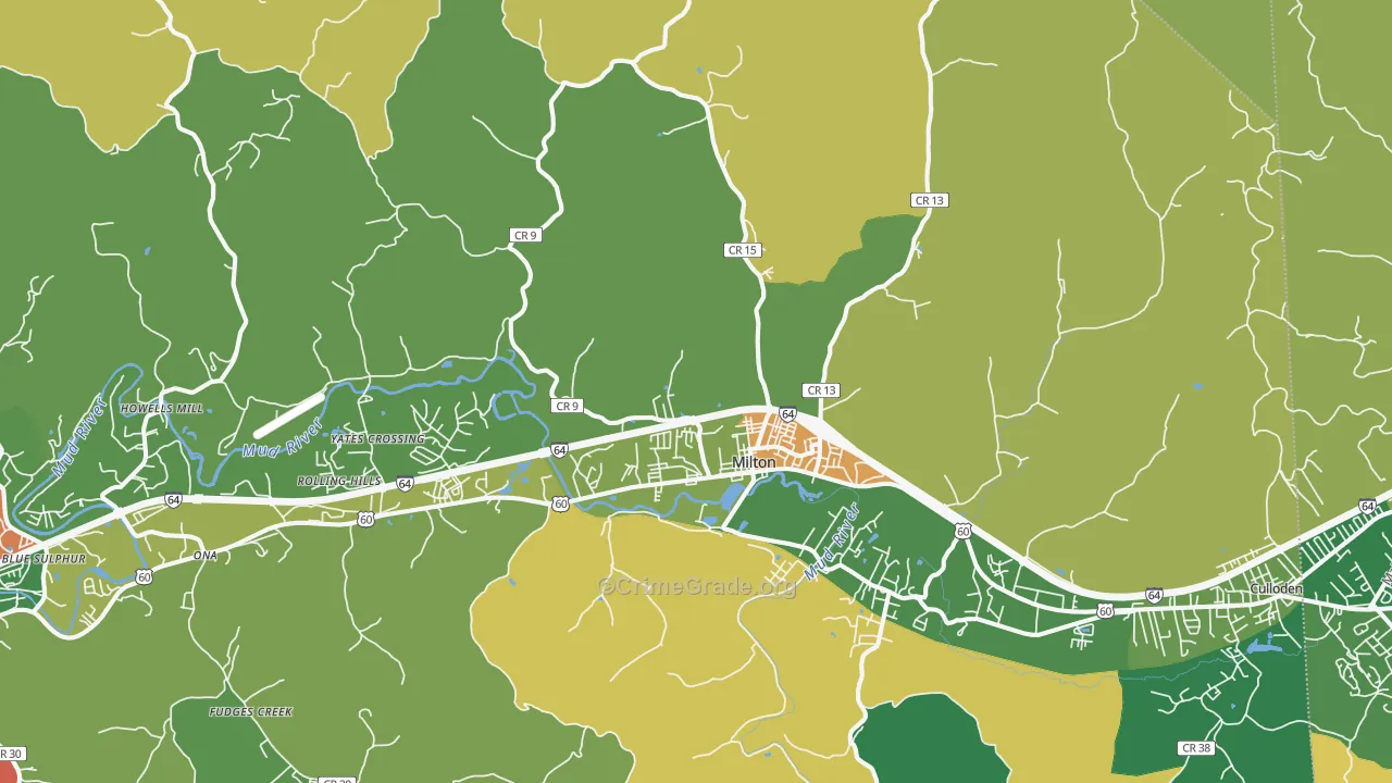 Milton, WV Map of Robbery Rates