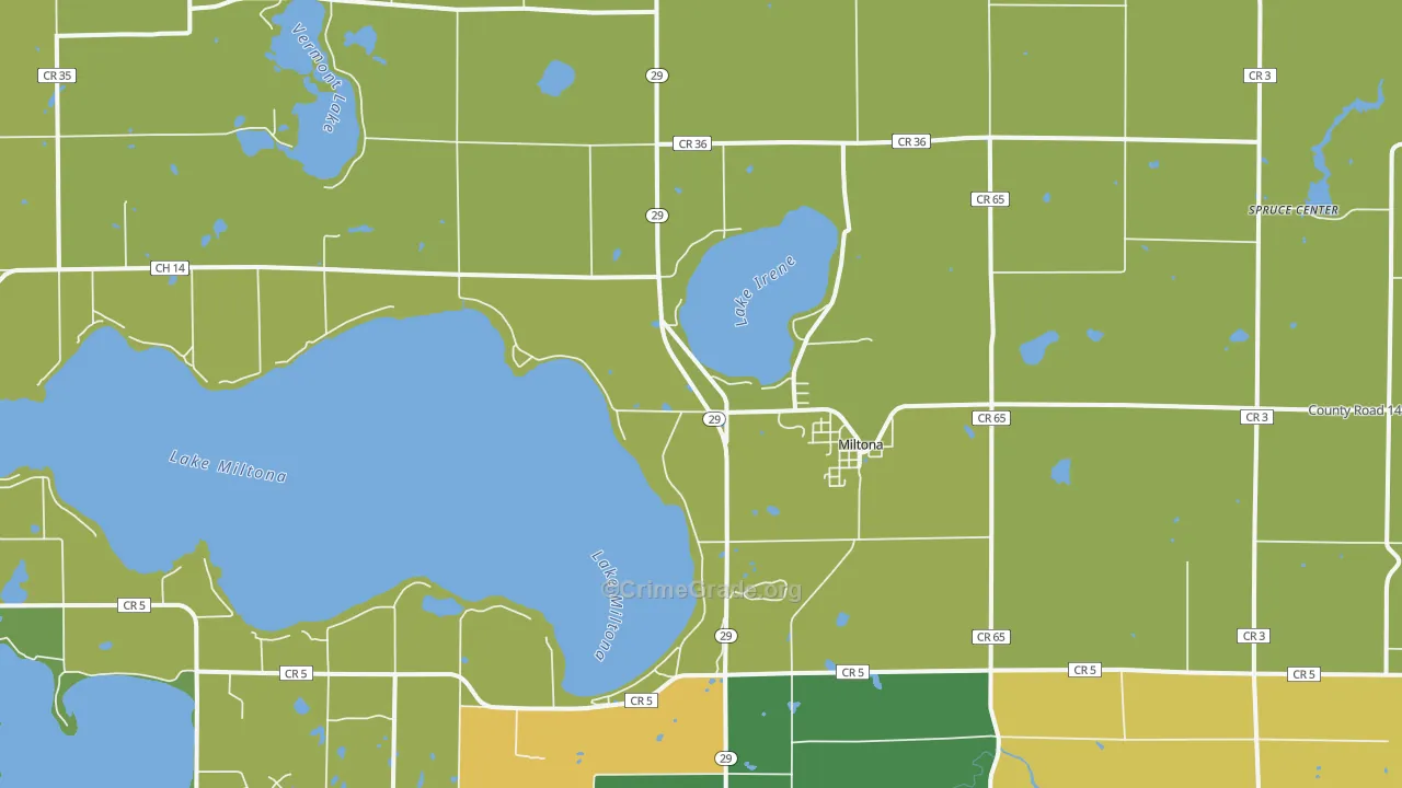 Miltona, MN Map of Robbery Rates