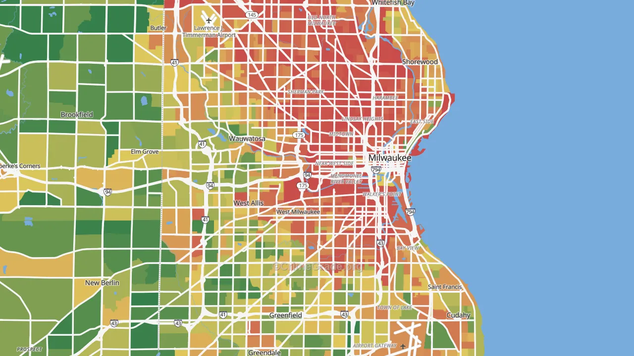 Milwaukee County, WI Map of Robbery Rates