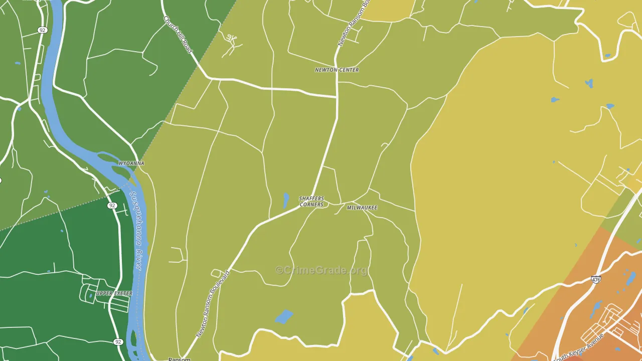 Milwaukee, PA Map of Robbery Rates