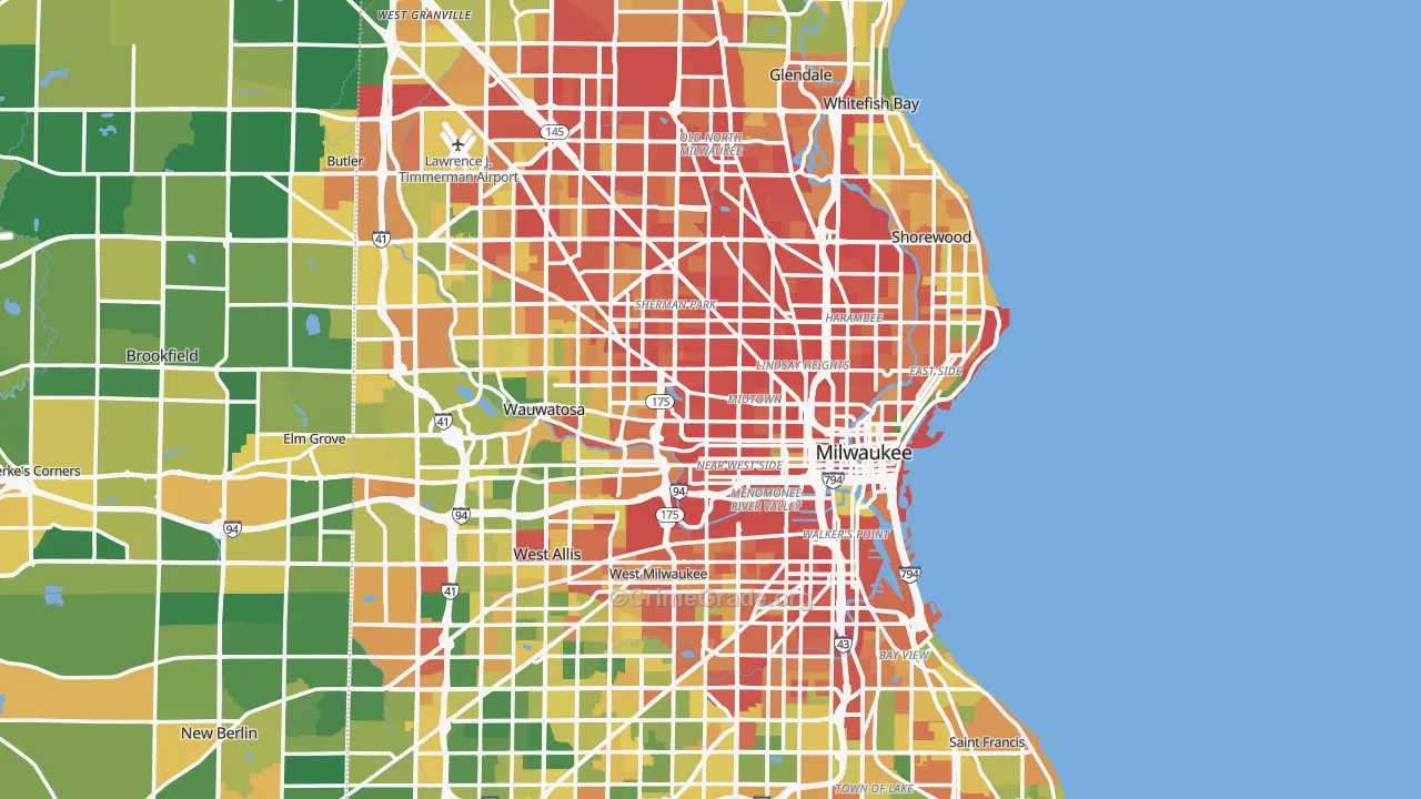 Milwaukee, WI Map of Robbery Rates