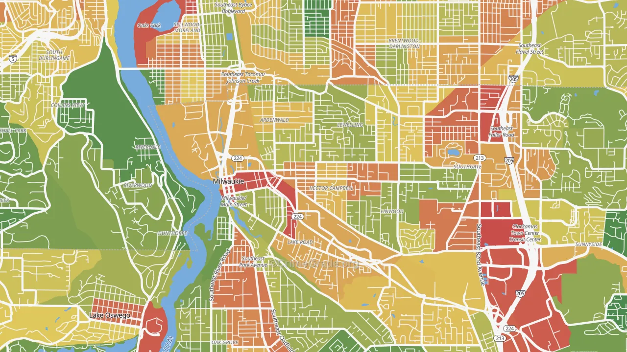 Milwaukie, OR Map of Robbery Rates