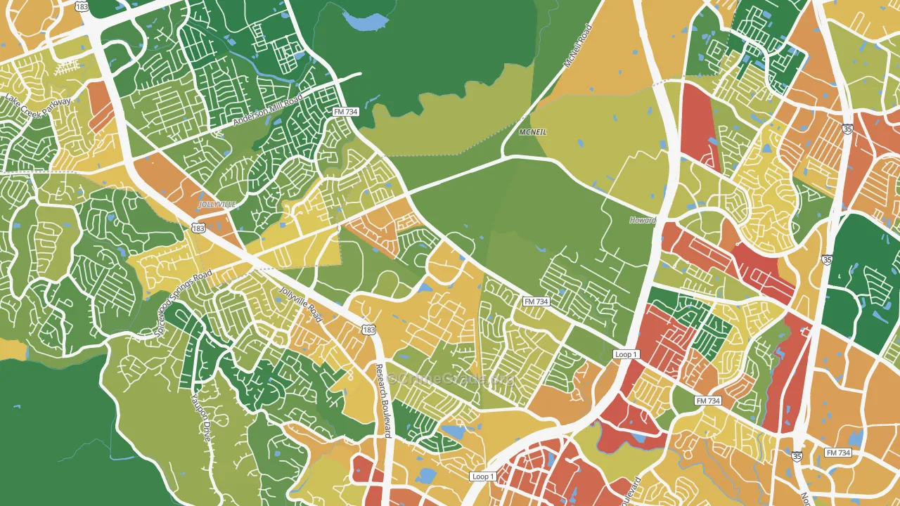 Milwood, Austin, TX Map of Robbery Rates