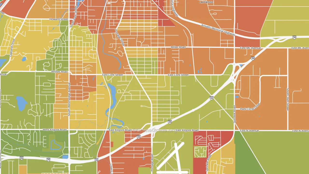 Milwood, Kalamazoo, MI Map of Robbery Rates