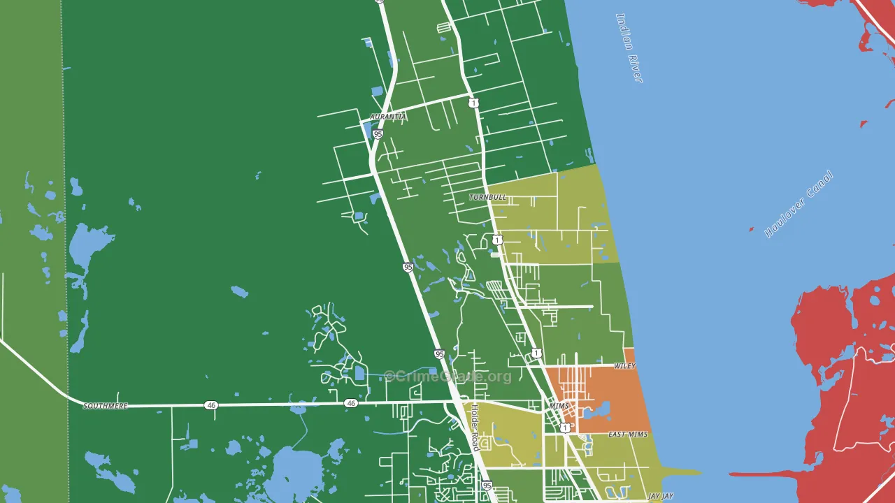 Mims, FL Map of Robbery Rates