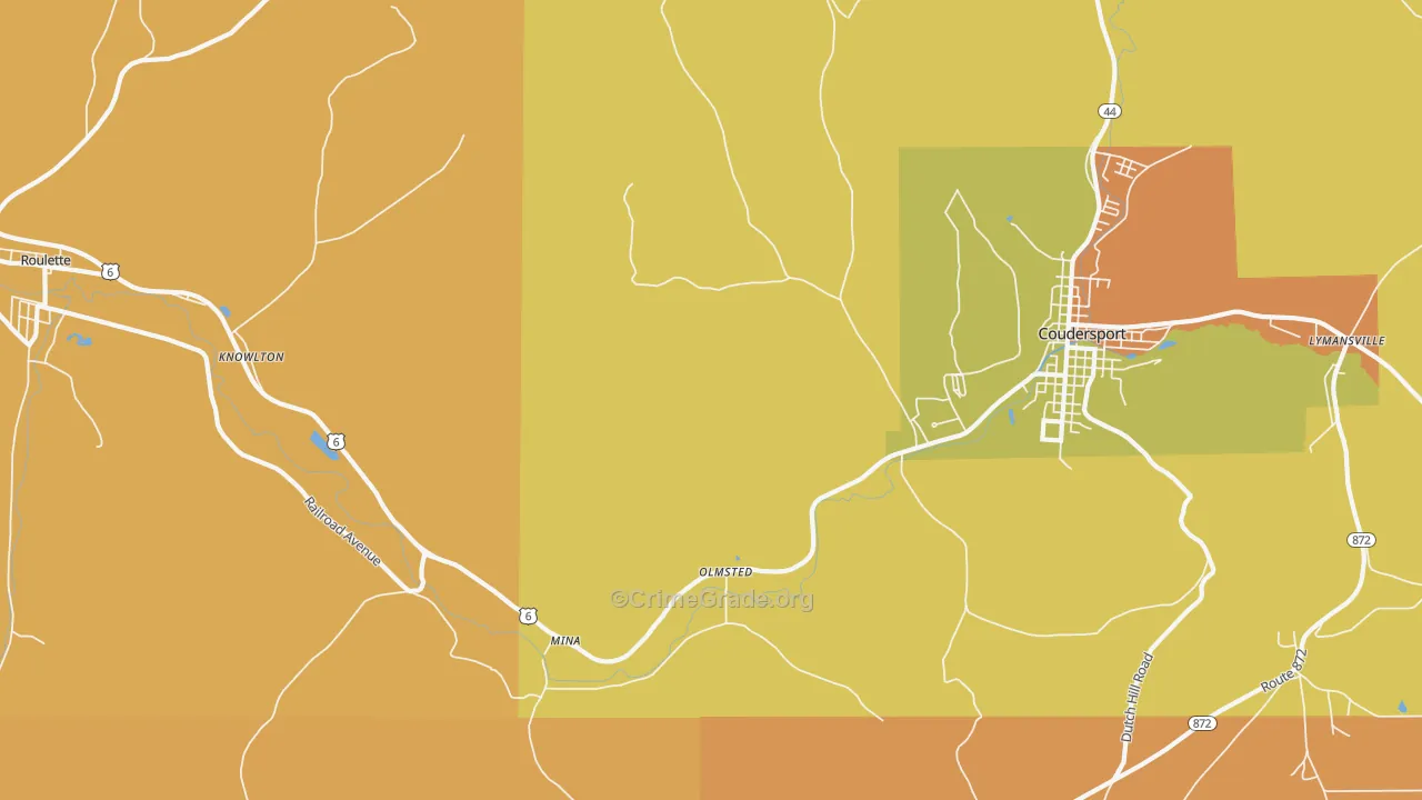 Mina, PA Map of Robbery Rates