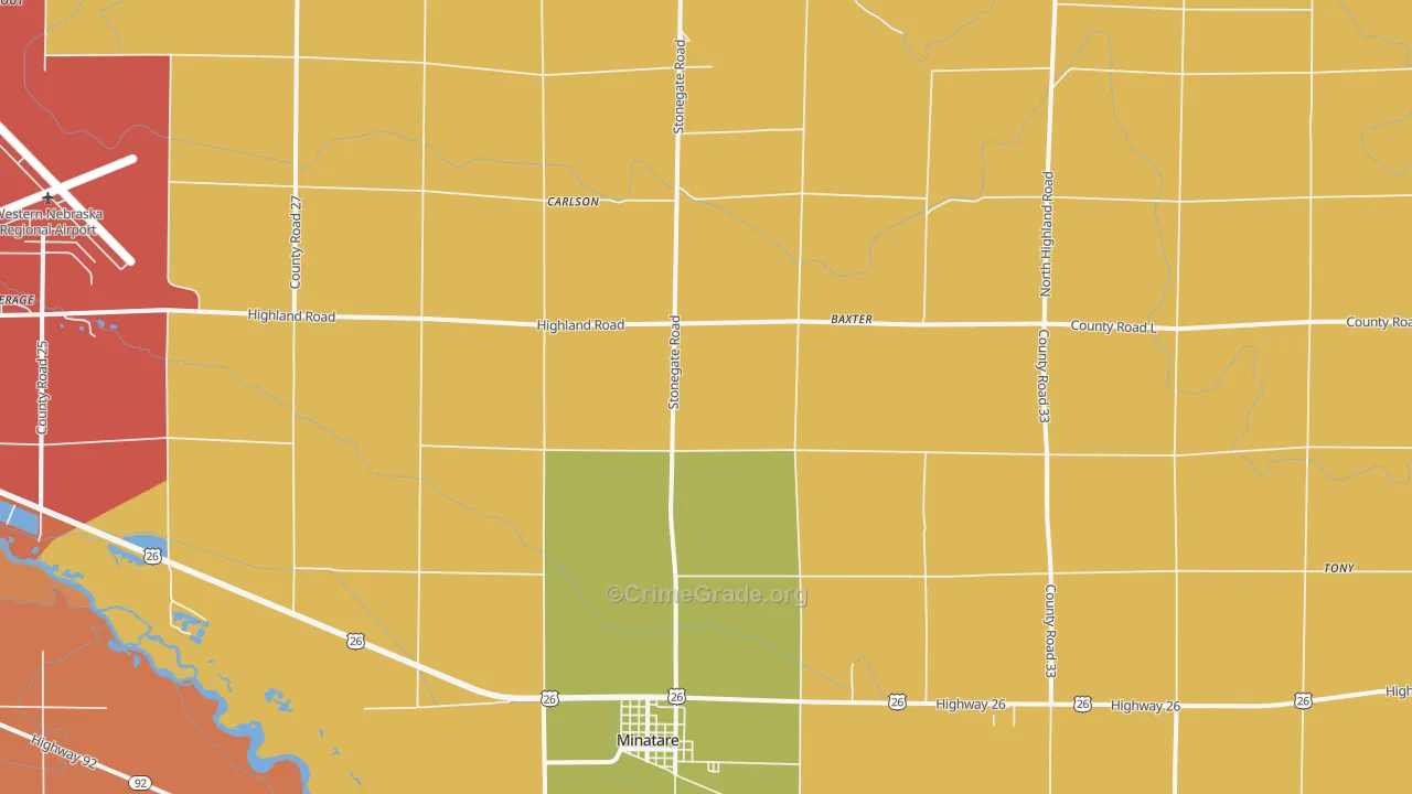 Minatare, NE Map of Robbery Rates