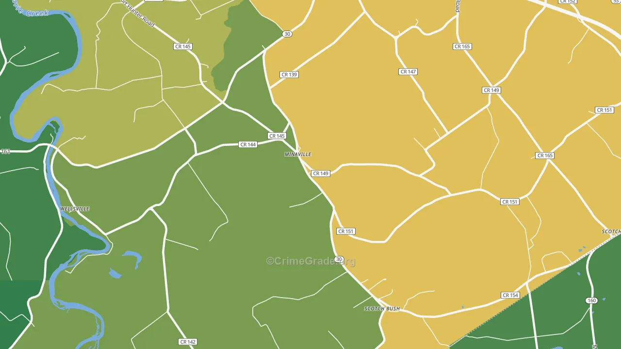 Minaville, NY Map of Robbery Rates