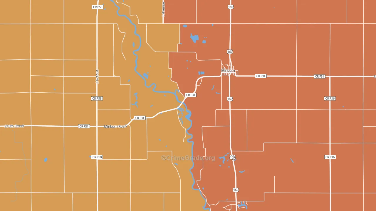 Minburn, IA Map of Robbery Rates