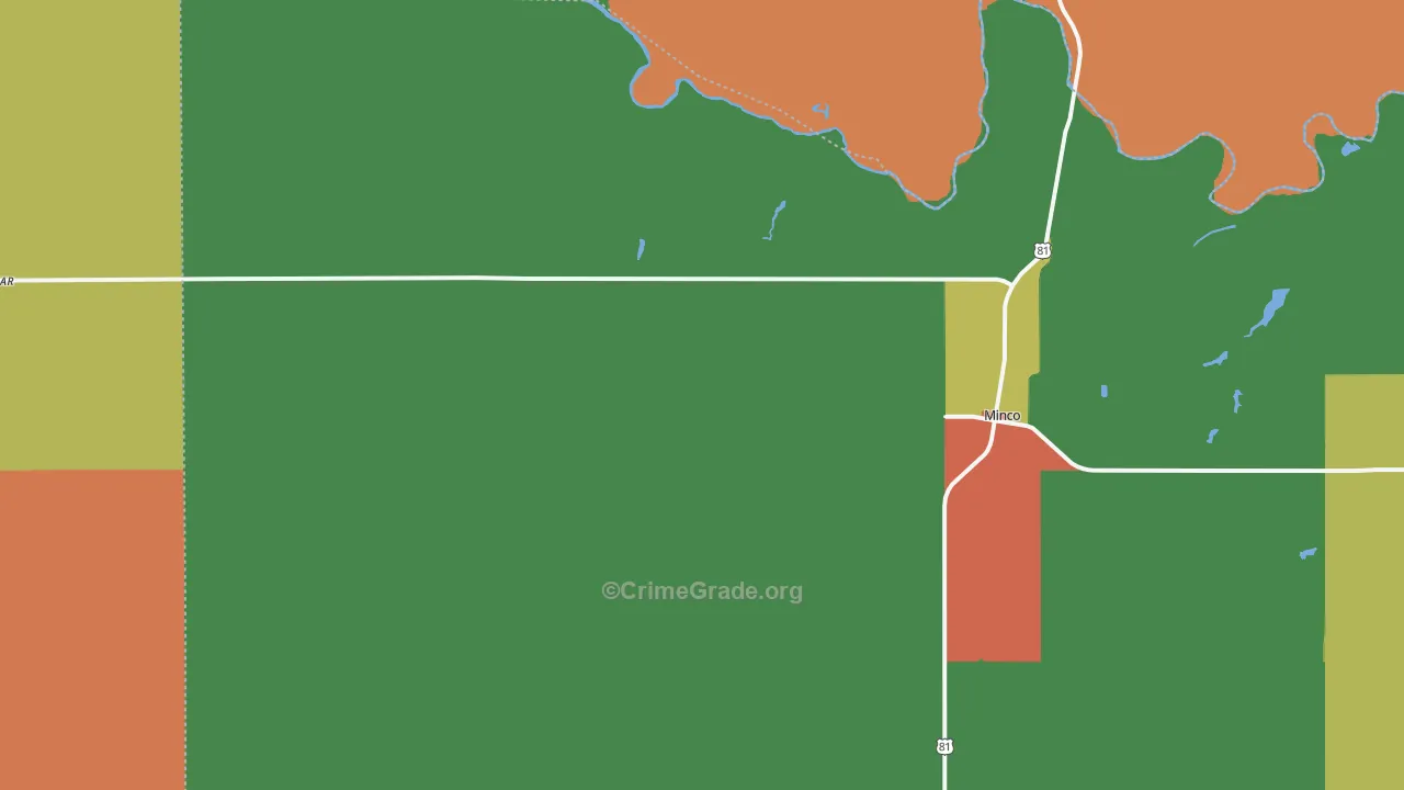 Minco, OK Map of Robbery Rates