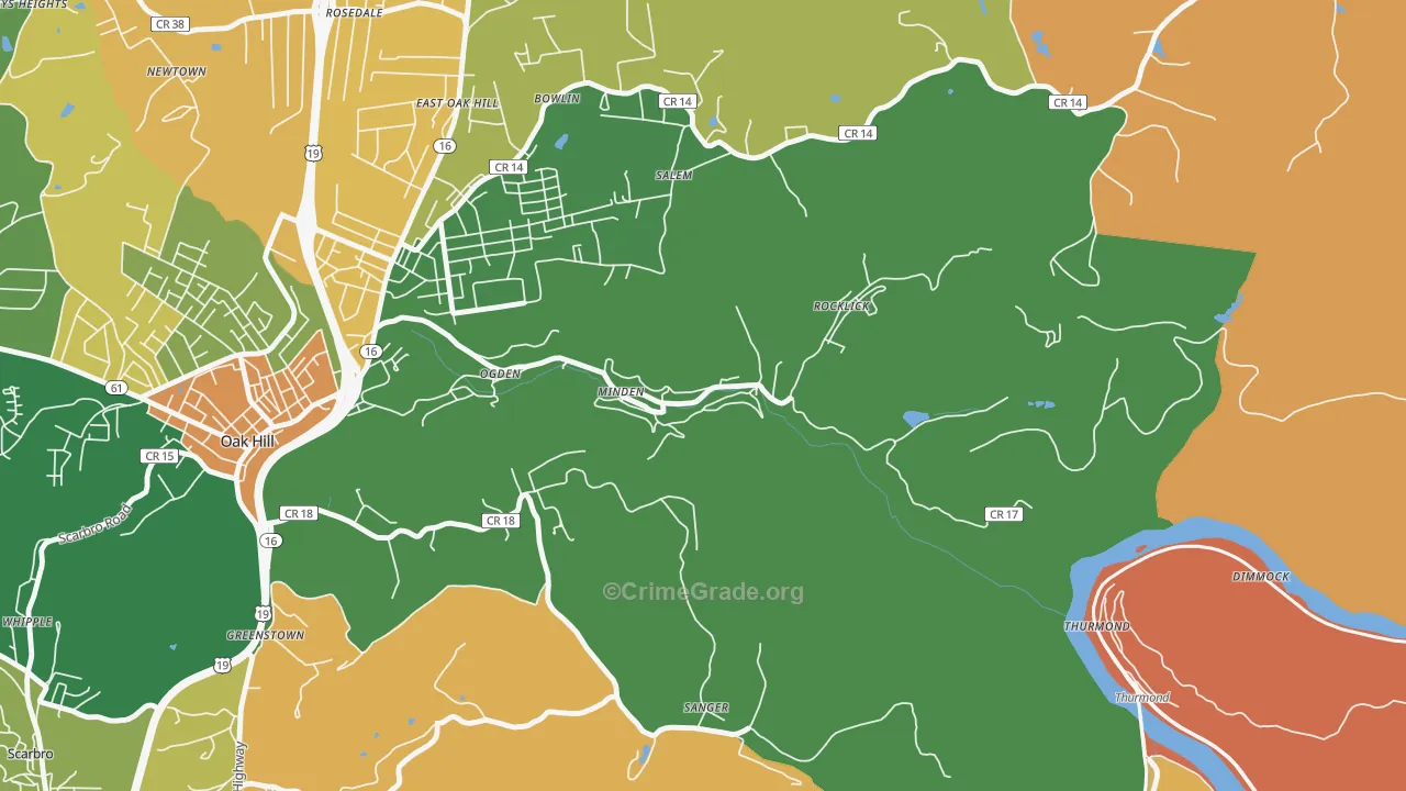 Minden, WV Map of Robbery Rates