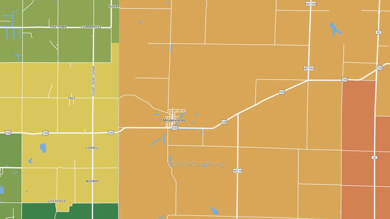 Mindenmines, MO Map of Robbery Rates