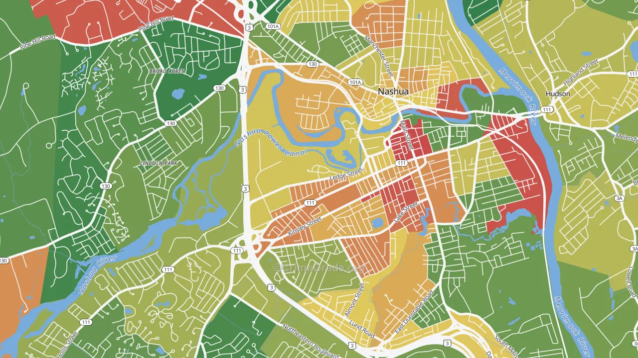 Mine Falls Park, Nashua, NH Map of Robbery Rates