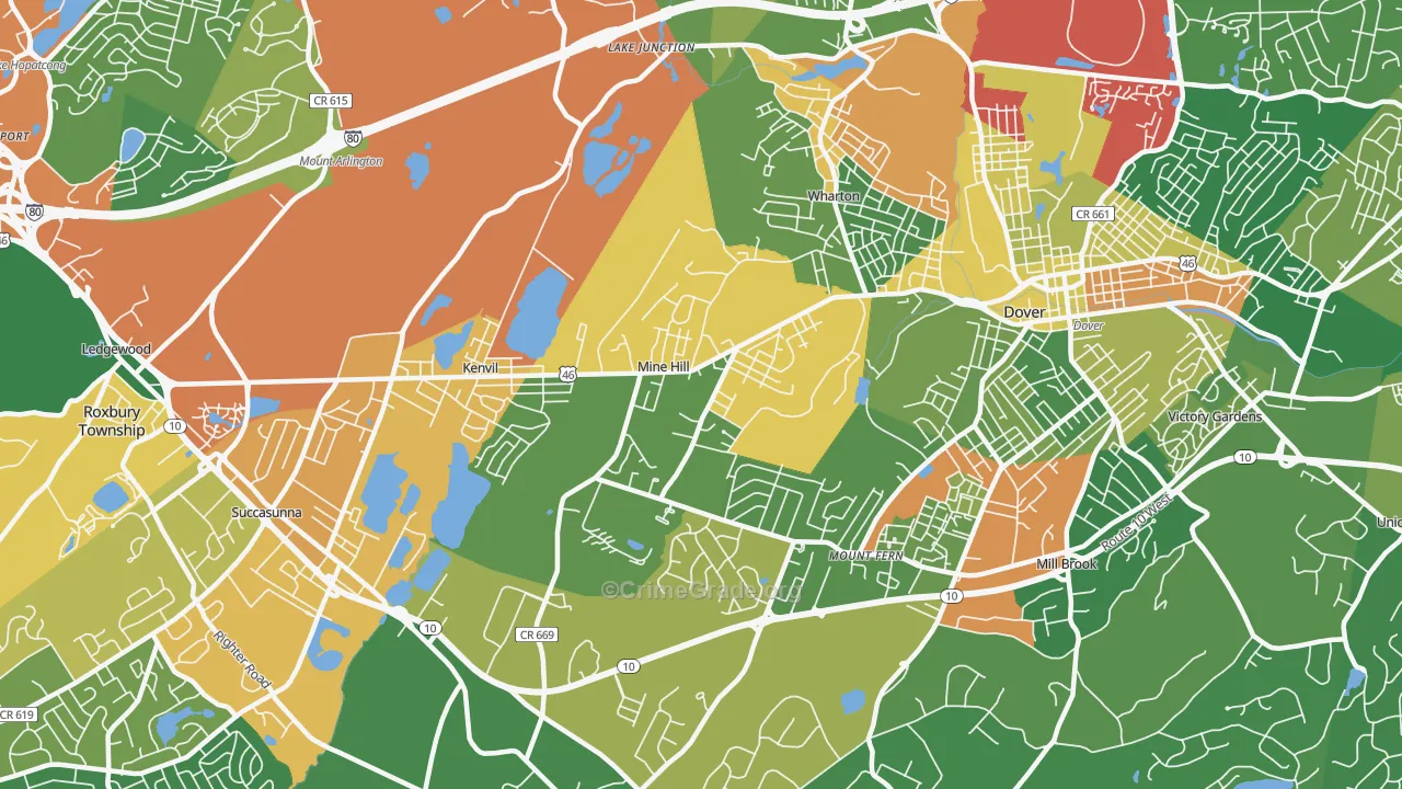 Mine Hill, NJ Map of Robbery Rates