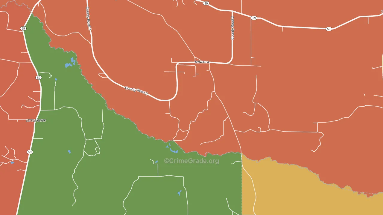Mineola, AL Map of Robbery Rates