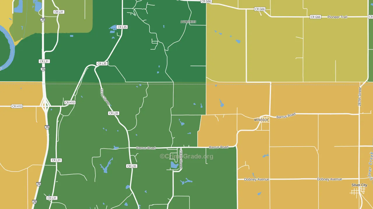 Mineola, IA Map of Robbery Rates