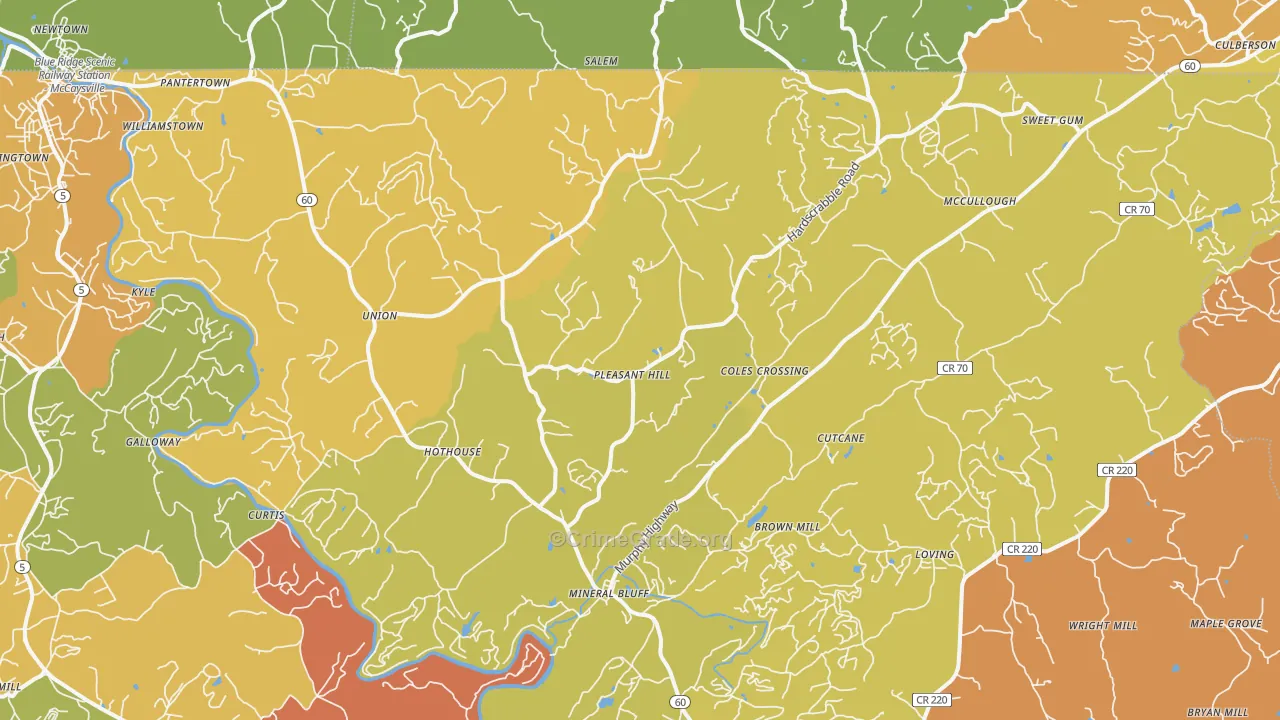Mineral Bluff, GA Map of Robbery Rates