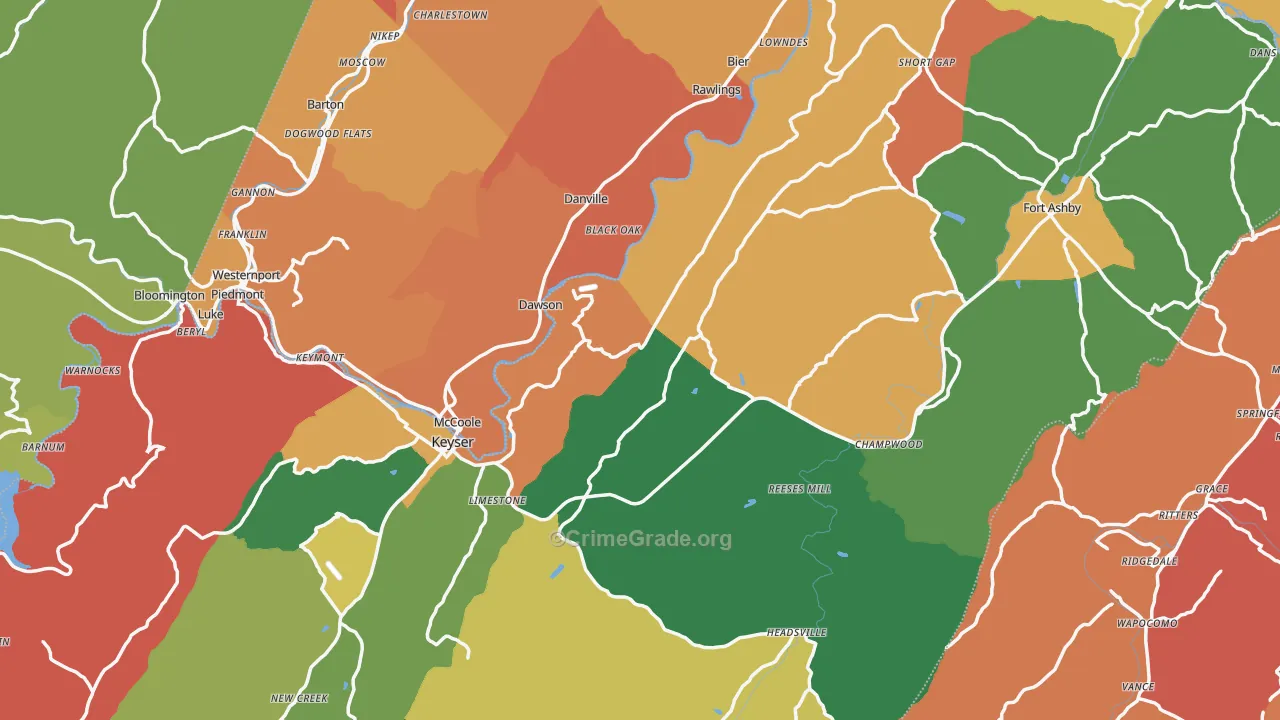 Mineral County, WV Map of Robbery Rates