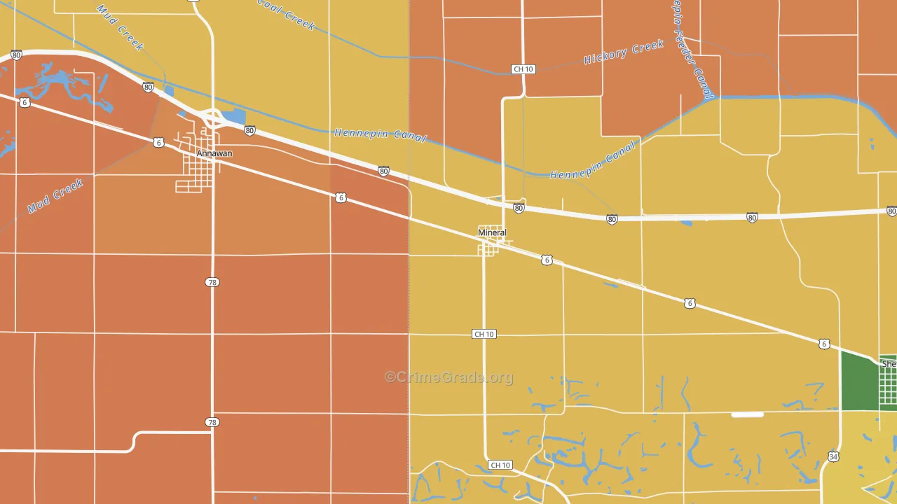 Mineral, IL Map of Robbery Rates