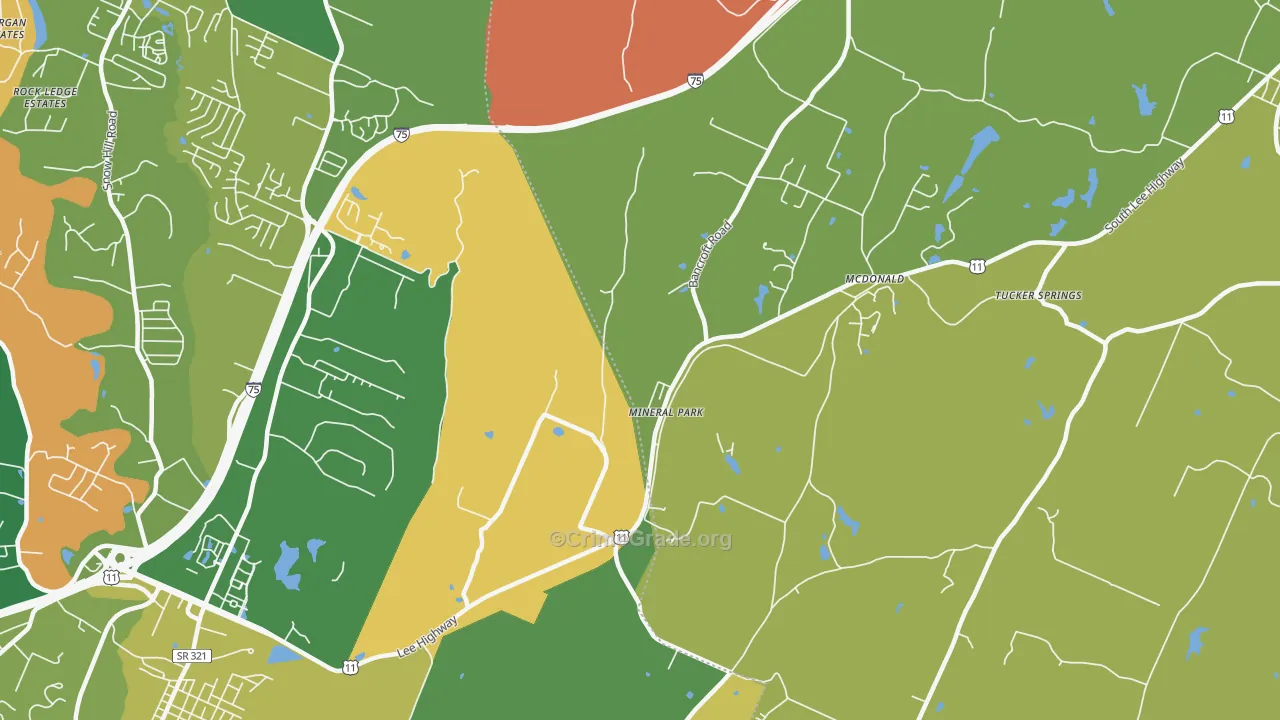Mineral Park, TN Map of Robbery Rates