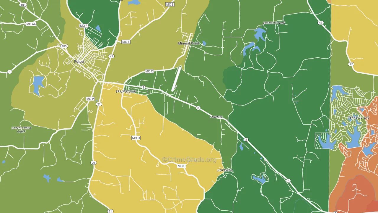 Mineral Point, MO Map of Robbery Rates