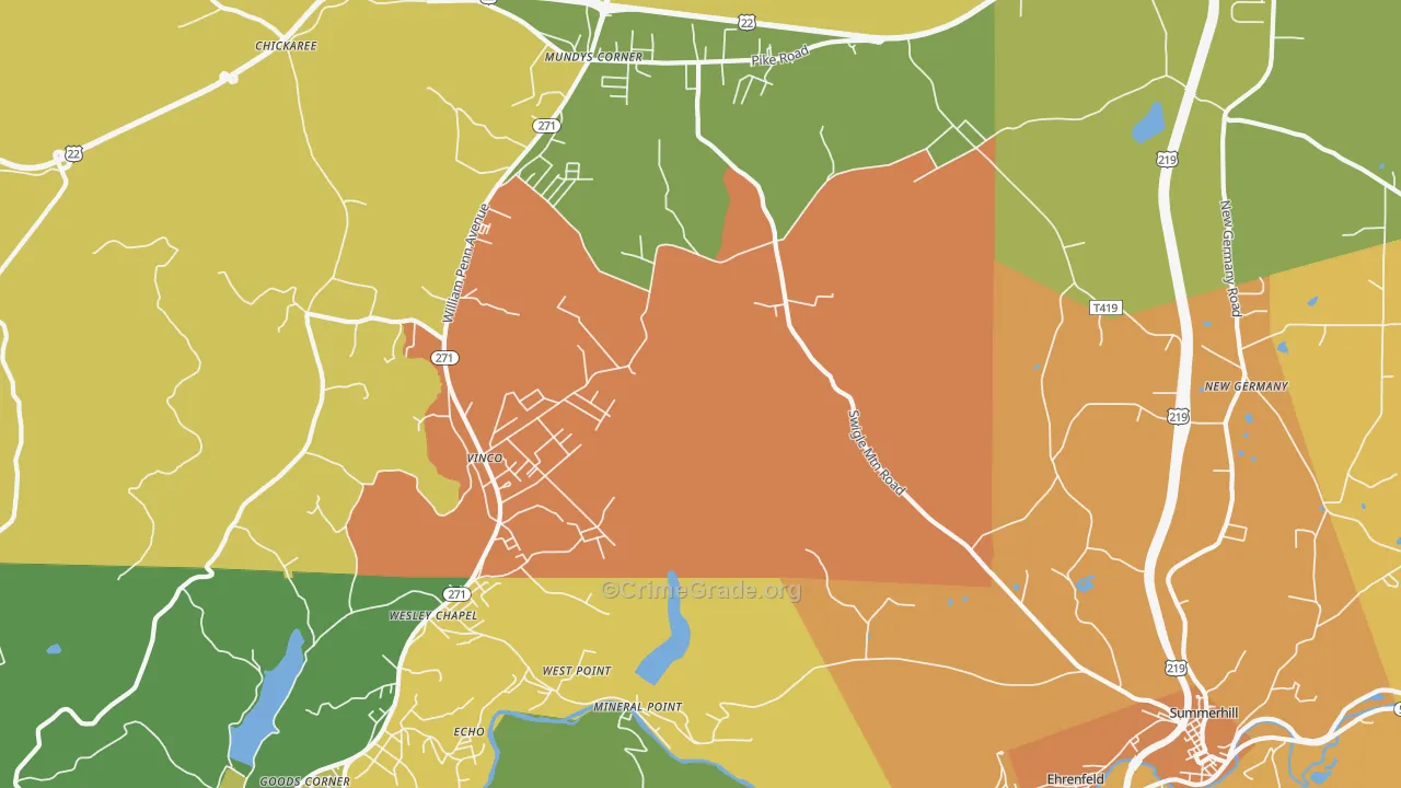 Mineral Point, PA Map of Robbery Rates