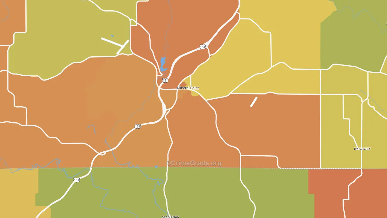 Mineral Point, WI Map of Robbery Rates