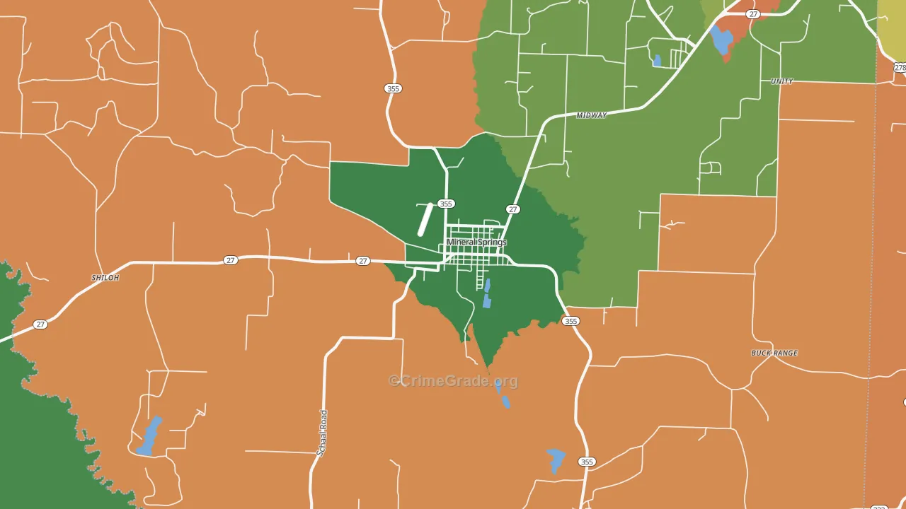 Mineral Springs, AR Map of Robbery Rates