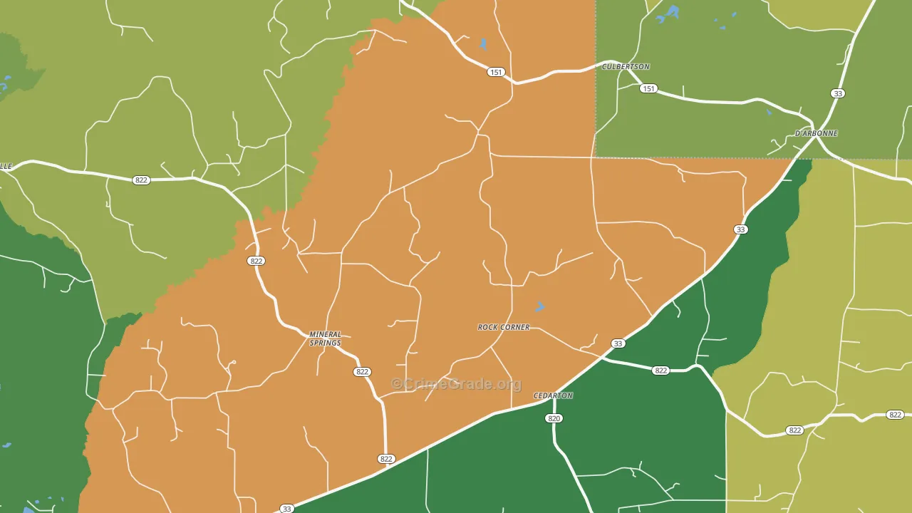 Mineral Springs, LA Map of Robbery Rates