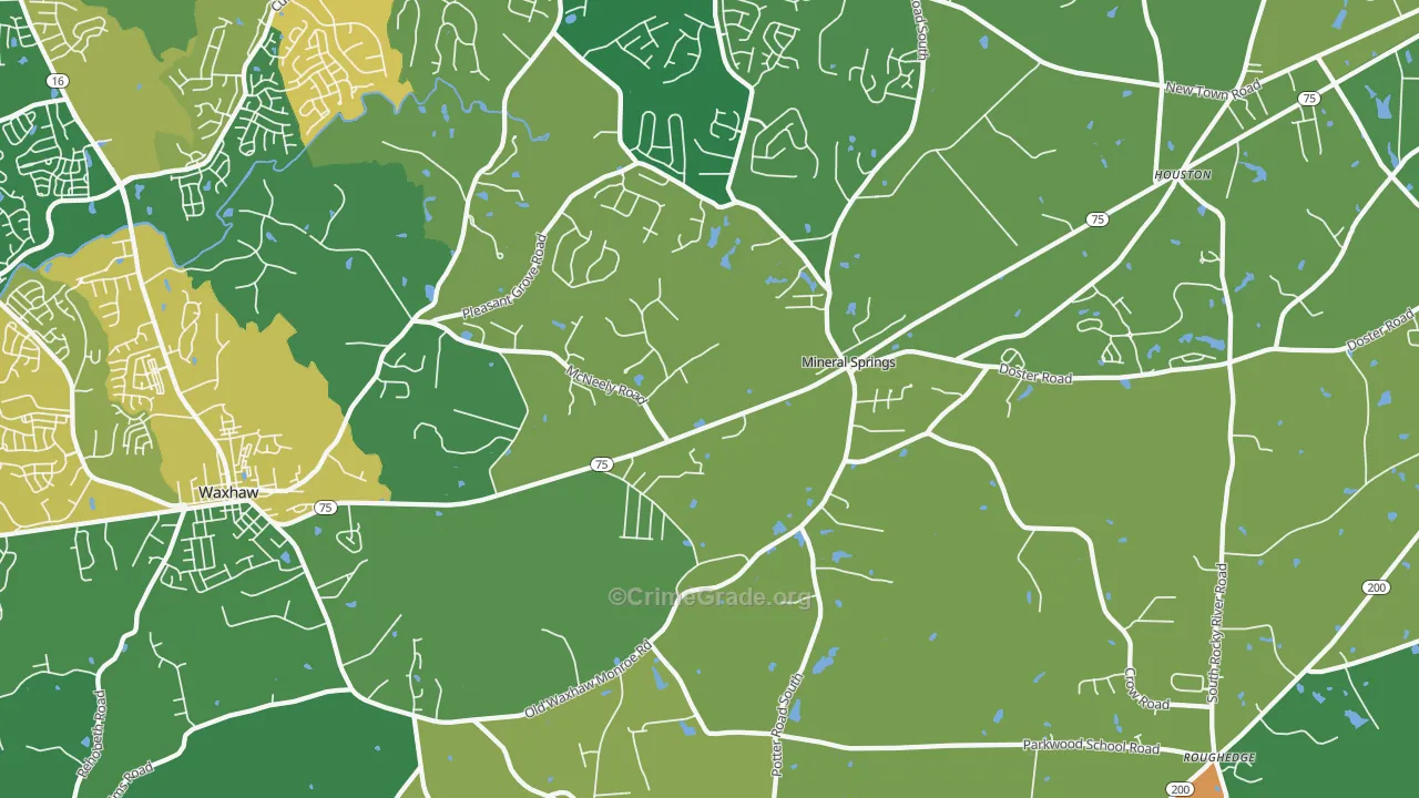 Mineral Springs, NC Map of Robbery Rates